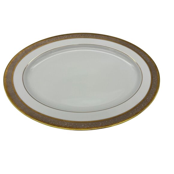 Other - Noble Excellence Platinum Lace Oval Platter 13.75" Gold Accents Sri Lanka